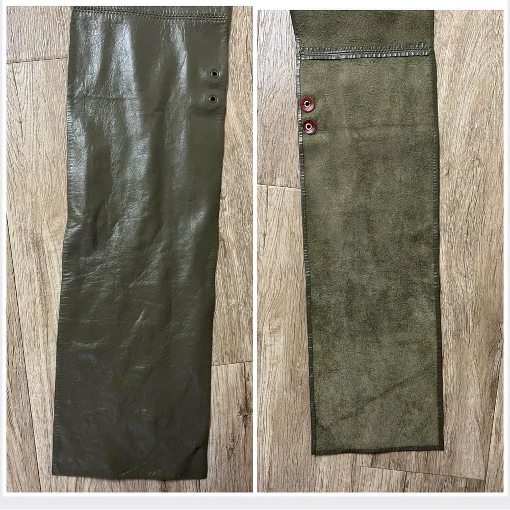 French Vintage 1980s Olive Leather Belt – Wide Draping Hip or Waist - Picture 6 of 16